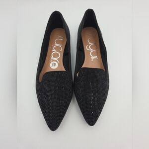 SUGAR Black Rhinestone Womens 9M Louise Pointed Toe Flats NWOB Cushioned